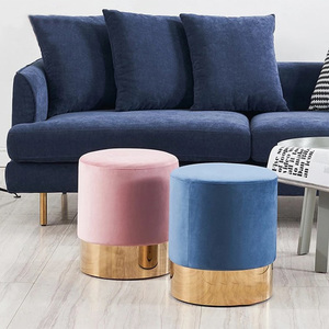 Pouf Ottoman en Tissu Velours pour Salon, Base Métallique Dorée, Repose-Pieds Rond, Vente Chaude - Product Image 6