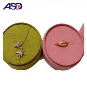 Round Shape Romantic Velvet Insert Pendant Ring Holder Case Wedding Engagement Leather /Suede/Velvet Jewelry Box