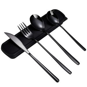 Juego <span class=keywords><strong>de</strong></span> <span class=keywords><strong>Cubiertos</strong></span> <span class=keywords><strong>de</strong></span> viaje <span class=keywords><strong>de</strong></span> 4 piezas con tenedor y cuchara portátil Matt Black Silverware, <span class=keywords><strong>cubiertos</strong></span> para acampar al aire libre - Product Image 2