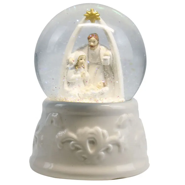 Natividade família design personalizado jesus bebê feito à mão 3d neve globo com cor glitter