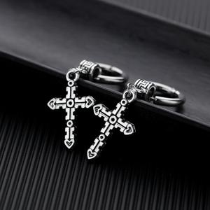 Pendientes de aro de acero inoxidable para <span class=keywords><strong>hombre</strong></span>, aretes colgantes con diseño antiguo de la cruz de Jesús, superventas, <span class=keywords><strong>2019</strong></span> - Product Image 3