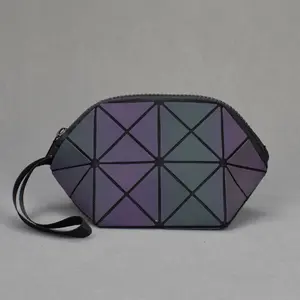 Bolsa geométrica para cosméticos, saco organizador feminino de ziper geométrico, luminoso, para viagem, maquiagem