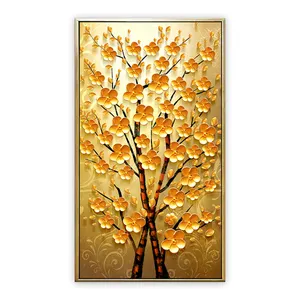 Pintura de tela de flores dourada, venda quente, decorativa, arte, trabalho, árvore de dinheiro, flor de ouro