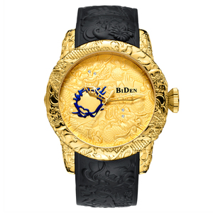 Reloj Biden 0129, Nuevo Diseño de Moda, Escultura 3D de Dragón, Movimiento Japonés de Cuarzo, Esfera Grande Dorada, Relieve Exquisito, Reloj Creativo - Product Image 1