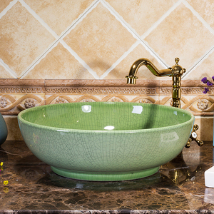 Lavabo redondo de cerámica para baño, encimera acristalada de color directo de fábrica china, color verde