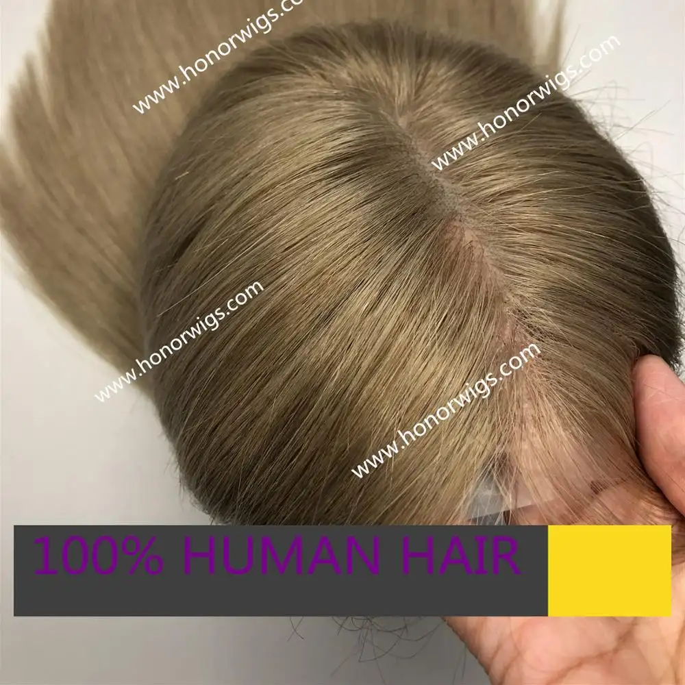 F997 cheveux humains pleine perruque de lacet avec dessus en soie 4x4inch #21 couleur 14 "longueur 120% densité partie médiane style 2 perruque