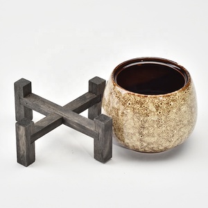 Jarrones y macetas de cerámica personalizados para decoración del hogar, base de bambú decorativa de escritorio <span class=keywords><strong>con</strong></span> maceta de cerámica blanca - Product Image 2