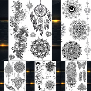 Vente chaude femmes imperméable à l'eau grand indien <span class=keywords><strong>soleil</strong></span> fleur noire temporaire autocollant de <span class=keywords><strong>tatouage</strong></span> au henné - Product Image 1