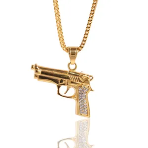 ออกแบบใหม่ร้อนขาย HipHop ปืนพก iced out จี้สร้อยคอทอง 14 k