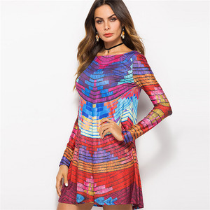 Guangzhou Usine Sexy <span class=keywords><strong>De</strong></span> Mode Lâche Coloré Rayé <span class=keywords><strong>Dos</strong></span> <span class=keywords><strong>Nu</strong></span> Manches Longues T-shirt Robes Pour Femmes - Product Image 4