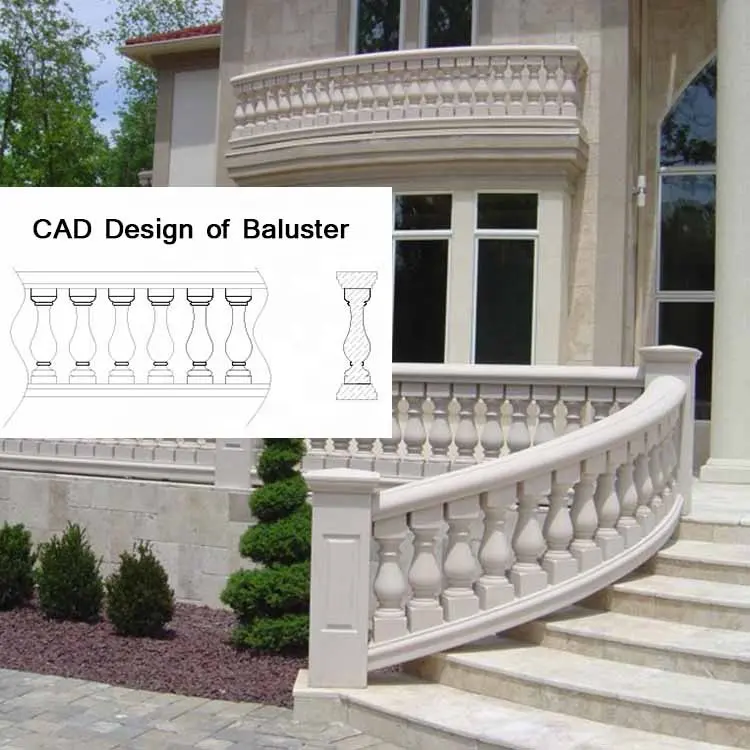 Baluster de mármore branco, varanda, exterior, ferro de mão para escada