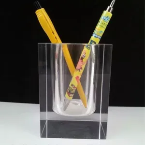 Crystal clear pen holder with clock engraved logo