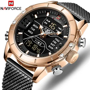NAVI FORCE 9153 Herren uhren Luxus-Sport uhr der Marke Top Herren Mesh Armband 30M Wasserdichte Mode Dual Display Armbanduhr Uhr