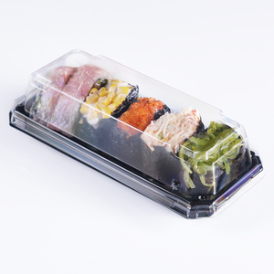 Take Away Disposable Sushi Container Plastic Food Tray Black Sushi Box With Anti-Fog Lid