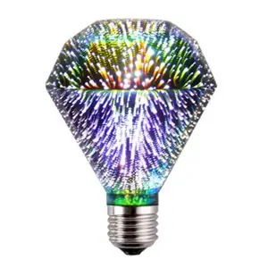 Creative Diamond Shape 110V 220V 4W RGB Firework 3D หลอดไฟ Led สำหรับตกแต่ง