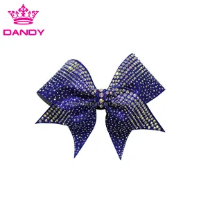 Custom High Quality Full Rhinestones Glitter Cheer Bow Cheerleader Hair Bow For Girls