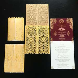 浪漫黄金三折激光切割婚卡婚礼请柬，带精神装饰 - Product Image 5