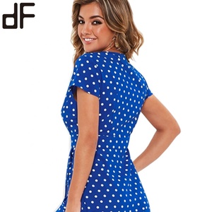 OEM <strong>Long</strong> Sexy Party Night Club Evening Maxi Dresses Women Summer <strong>Beach</strong> <strong>Wear</strong> Plus Size Blue Polka Dot Dress - Product Image 6