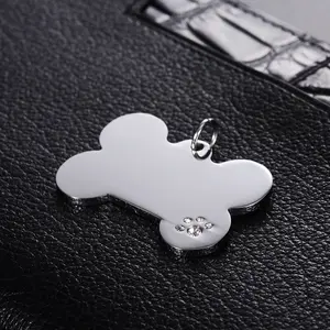 Etiquetas de identificación de perro de acero inoxidable, hueso de perro personalizado, etiqueta en blanco con pata de cristal, productos para mascotas DIY