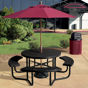 Mesa de pícnic circular de lujo para exteriores, gran mesa de comedor perforada de acero con paraguas - Product Image 3