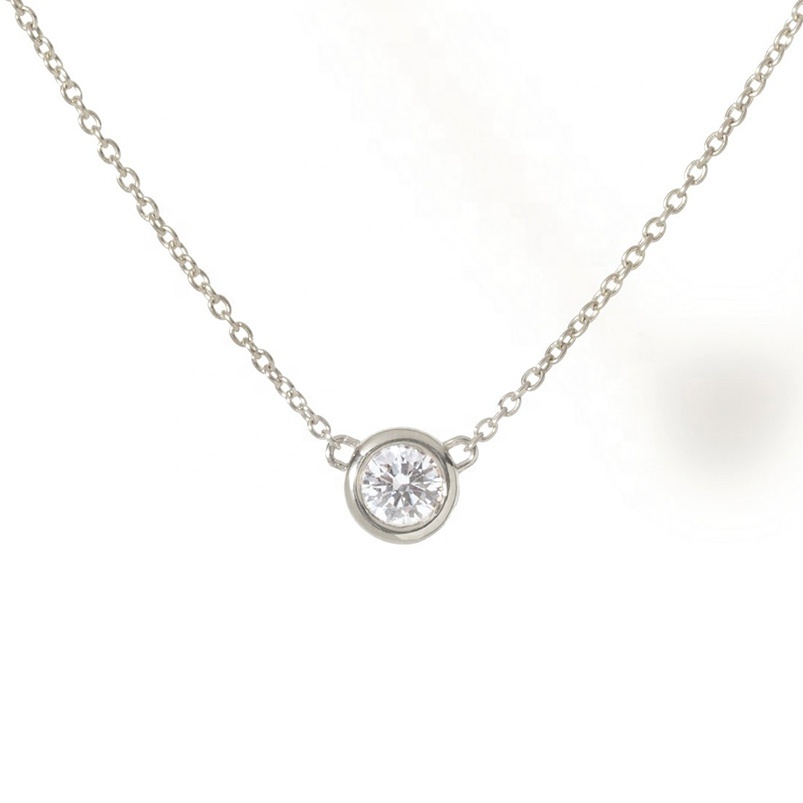 Collier Pendentif Argenté Avec Zircone Cubique - Micro-incrustation, Chaîne 18 Pouces