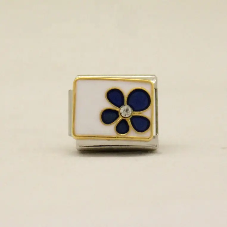 9mm rvs Italiaanse Links Armband wit blauwe bloem link charm