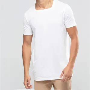 Пользовательские Лучшее качество удлиненная футболка с квадратным вырезом пустой белый мужские дешевые футболки оптовая продажа