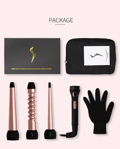 3P 3 In 1 Hair Curling Wand and Curling Iron Set with 3 Interchangeable Barrels and LCD Display Rose Gold Hair Curling Wand