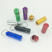 Decorative Gifts Capsule Shape Mini Portable Metal Aluminum Metal Pill Box with Keychain