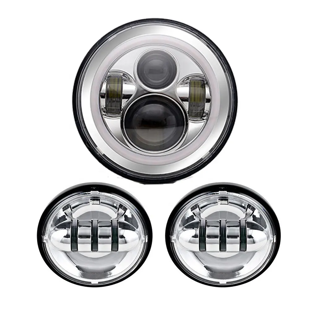 Система освещения мотоцикла 7 дюймов фар + противотуманных фар Светодиодные фары 12v мотоциклов фар глаза ангела для Harley Davidson аксессуары
