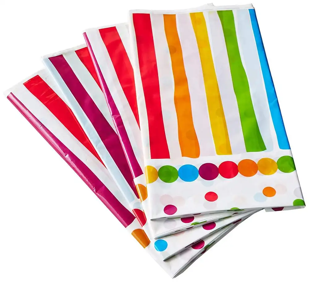 La fiesta de cumpleaños de PE impreso mantel blanco con puntos impermeable desechable de plástico de la cubierta de la Mesa embalado individualmente (Arco Iris)