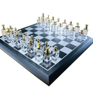 De gros échiquier cristal-Plateau d'échecs en bois pour Piano, peinture de luxe en cristal, pièces d'échecs