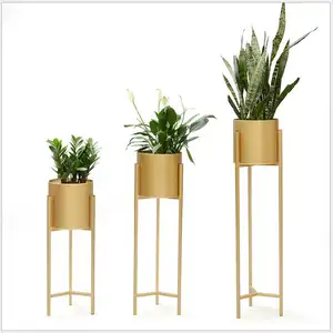 Golden wrought iron flower stand for living room triangle single-layer green flower pot rack corner single planter pot