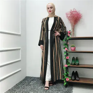 Baju Muslim Lengan Panjang Wanita, Pakaian Desain Pola Bergaris Bagus Abaya Dubai 2019