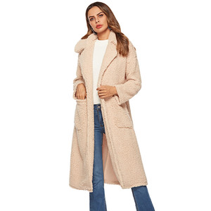 Diseño de la fábrica 2018 de invierno manga larga corbata cintura Turndown Collar de <span class=keywords><strong>terciopelo</strong></span> de lana de las mujeres <span class=keywords><strong>abrigo</strong></span> - Product Image 3