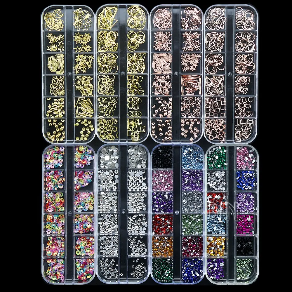 Di Vendita caldo Dei Monili Del Chiodo Della Decorazione 3D Kit Nail Art misto 12 disegno