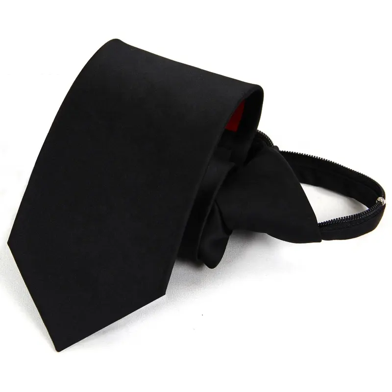 Men's Pretied Ready Solid Color Black Adjustable Slim Narrow Skinny Polyester Zipper Tie