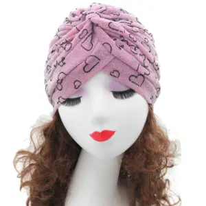 Bandanas Women Floral pink glitter Print Muslim Stretch Turban Headwear Lady Chemo Hair Warp Beanie Headcover Hijib turban