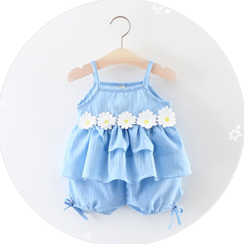 Лето 2 шт. без рукавов детская эксклюзивная Одежда для маленьких девочек Летняя эксклюзивная одежда низкая цена
