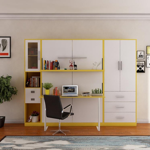 Cama plegable <span class=keywords><strong>de</strong></span> pared con diseño <span class=keywords><strong>de</strong></span> cama King doble, moderna, con estantería y Escritorio - Product Image 2