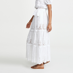 Women Sheer Cotton Flower Embroidery Crochet Trim <strong>Maxi</strong> <strong>Skirt</strong> <strong>White</strong> <strong>Skirt</strong> - Product Image 4