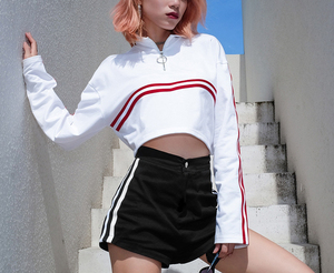 De Half Zip Pullover mujer doble raya Top Sudadera con capucha - Product Image 1