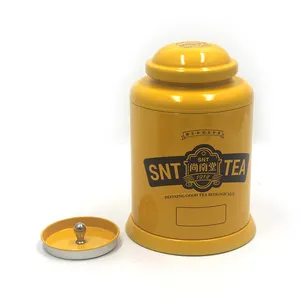 العتيقة محكم صغيرة صغيرة شاي أوراق الشاي الصيني التعبئة والتغليف علبة من المعدن جولة عبوة للشاي من القصدير مع غطاء المكونات الداخلية