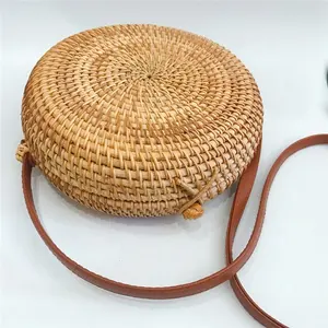 Venta caliente 2024 bolso de mimbre Vietnam bolso de mimbre tejido a mano bolso de hombro redondo de Bali al por mayor barato