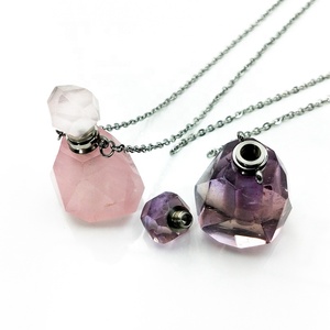 Natural Gemstone Perfume Bottle <strong>Necklace</strong> Rose Quartz Pendant <strong>Amethyst</strong> Magical Medicine Bottle Essential Oils Diffuse <strong>Necklaces</strong> - Product Image 6