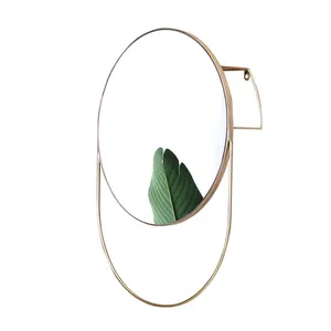 Nordic cornice ovale in vetro specchio con mensola di ferro in oro su posteriore dello specchio decorazione della parete di arte miroir rond