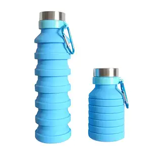 批发私人标签 BPA 免费可扩展折叠旅行运动饮料硅胶折叠水壶与 Carabiner 钩
