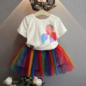 Vestido de los niños tienda de gato de dibujos animados globo manga corta Arco Iris medio-longitud - Product Image 1