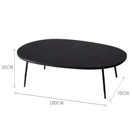 Creative Nordic Metal Wrought Iron Oval Coffee Table With Natural Black Marble Tabletop For Living Room