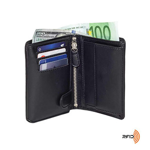 Hombre billeteras Bifold <span class=keywords><strong>Flip</strong></span> ID Cartera de cuero Vertical ranuras de moneda y compartimento con cremallera RFID bloqueo - Product Image 3